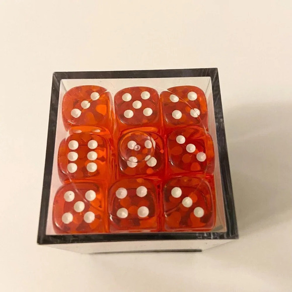 Chessex 36 Dice Set Translucent  Orange White 12mm CHX 23803 - Picture 8 of 9